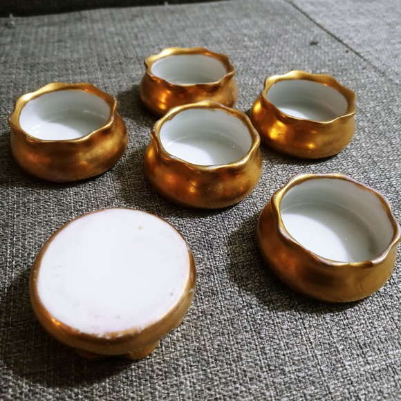 Vtg Gold Ceramic Salt Cellar EPIAG Cecho-Slovakia Set of 6 (b4c) - Picture 4 of 4